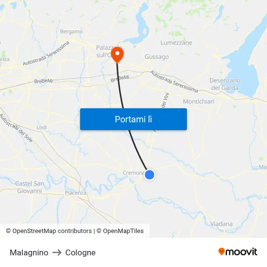 Malagnino to Cologne map