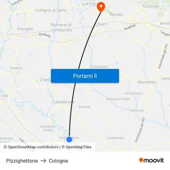 Pizzighettone to Cologne map
