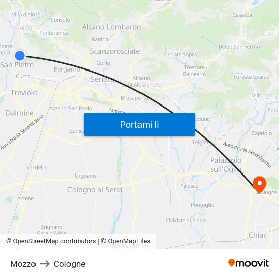 Mozzo to Cologne map