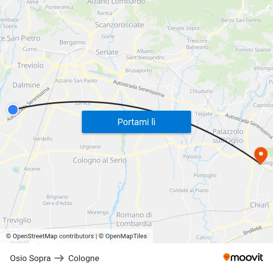 Osio Sopra to Cologne map