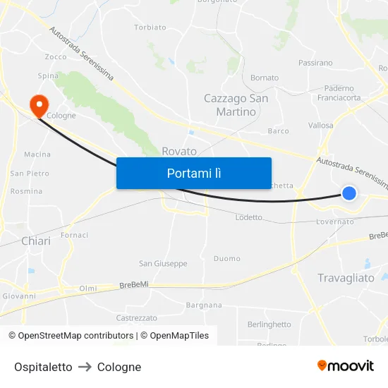 Ospitaletto to Cologne map
