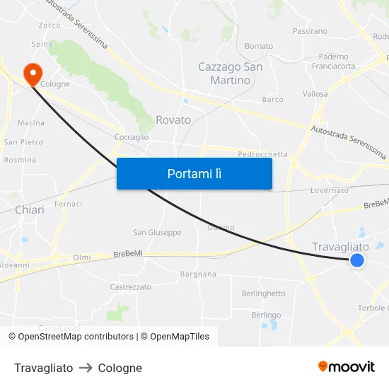 Travagliato to Cologne map
