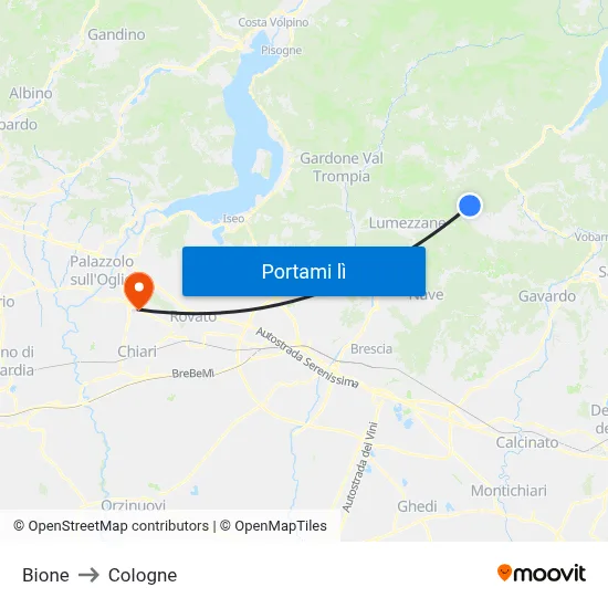 Bione to Cologne map