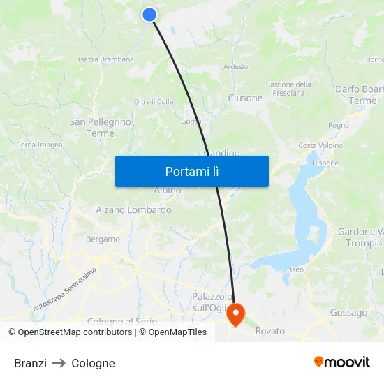 Branzi to Cologne map