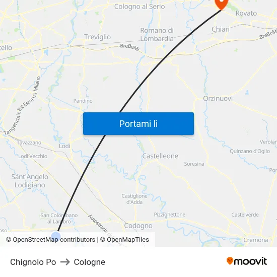 Chignolo Po to Cologne map