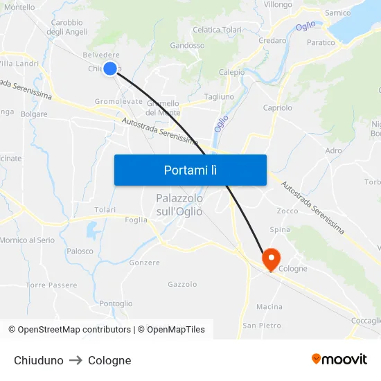 Chiuduno to Cologne map