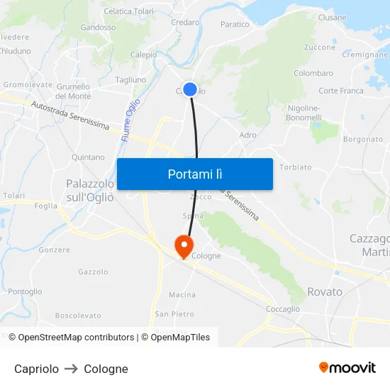 Capriolo to Cologne map