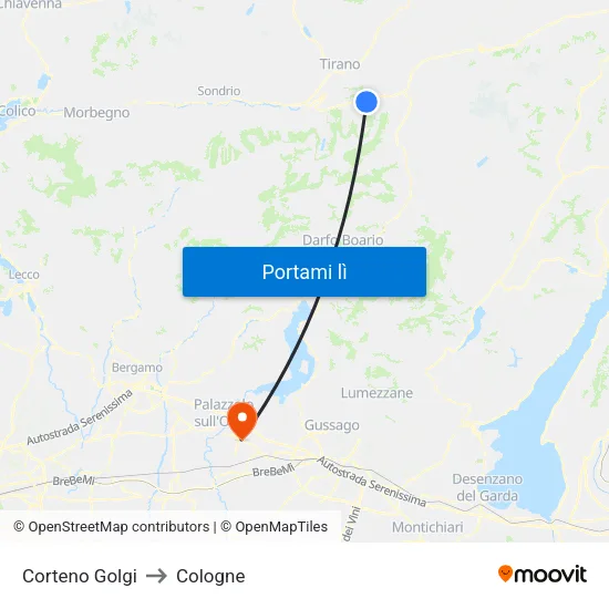 Corteno Golgi to Cologne map