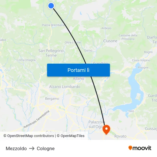 Mezzoldo to Cologne map