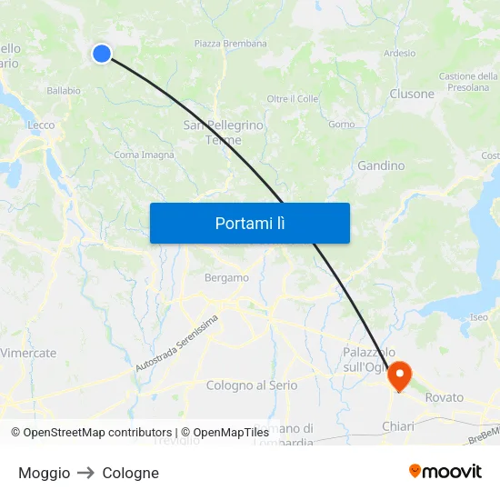 Moggio to Cologne map