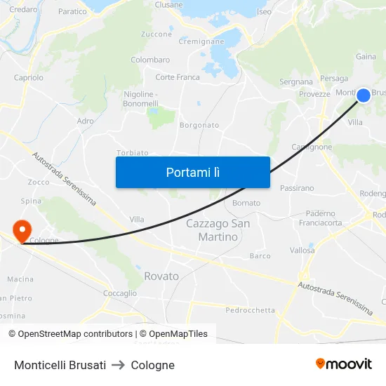 Monticelli Brusati to Cologne map