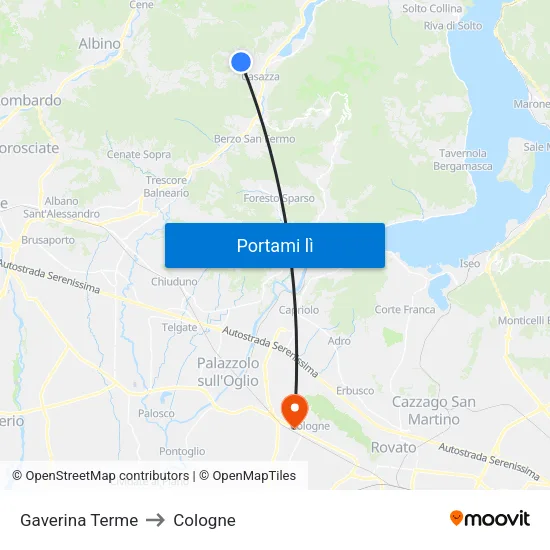 Gaverina Terme to Cologne map