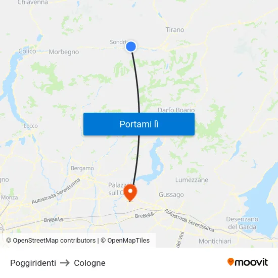 Poggiridenti to Cologne map