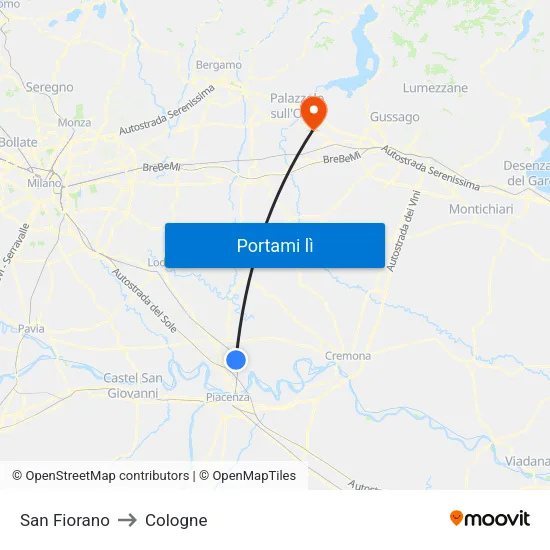 San Fiorano to Cologne map