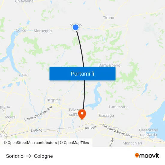 Sondrio to Cologne map