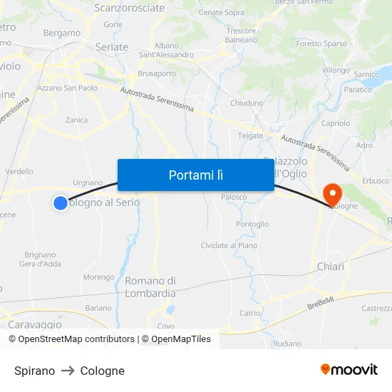 Spirano to Cologne map