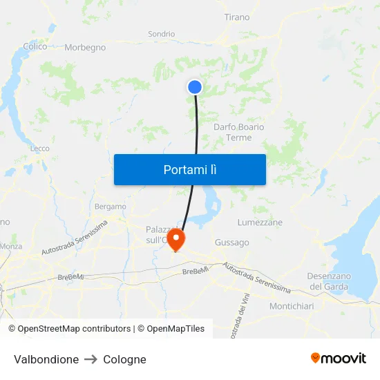 Valbondione to Cologne map