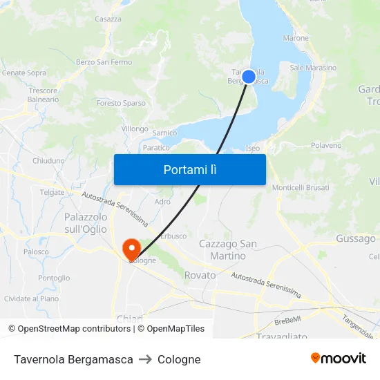 Tavernola Bergamasca to Cologne map