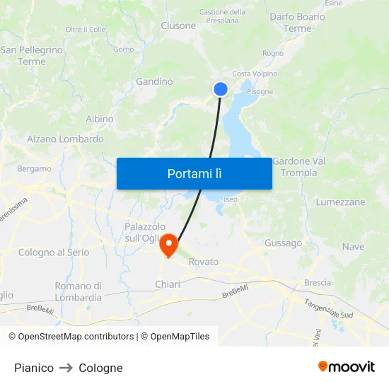 Pianico to Cologne map