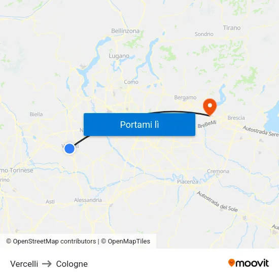 Vercelli to Cologne map