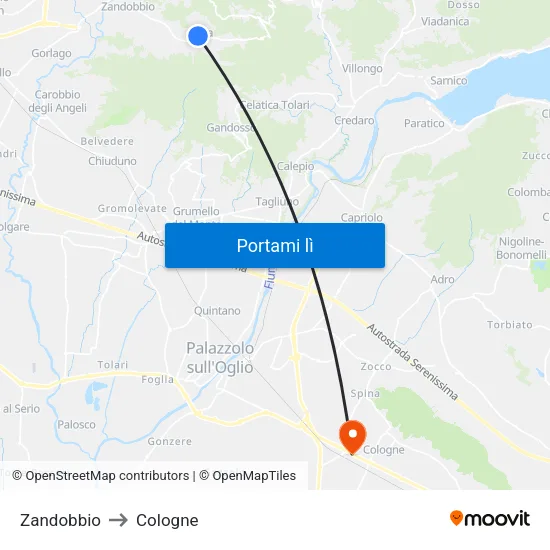 Zandobbio to Cologne map