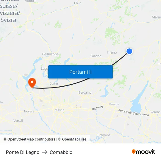 Ponte Di Legno to Comabbio map