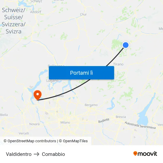 Valdidentro to Comabbio map