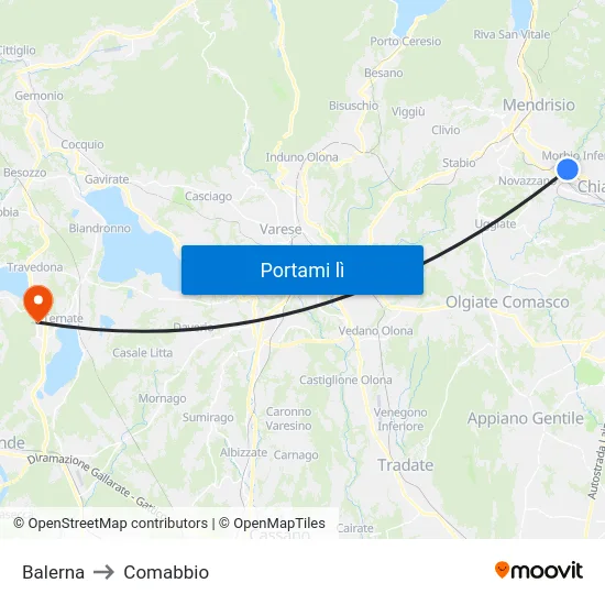 Balerna to Comabbio map