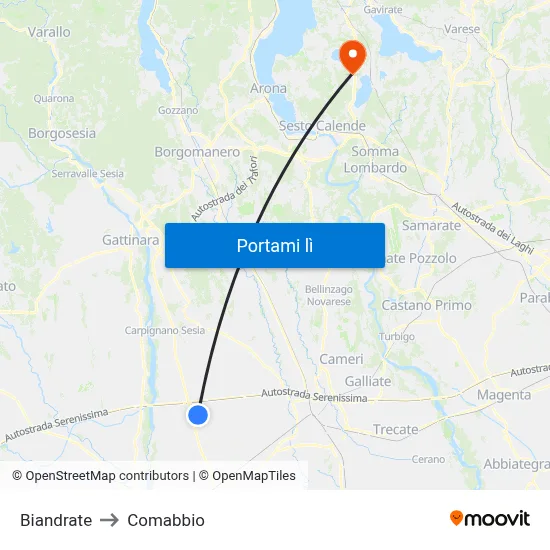 Biandrate to Comabbio map