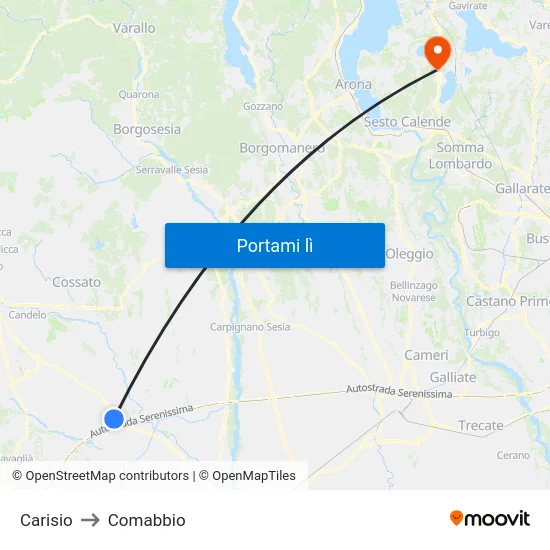 Carisio to Comabbio map
