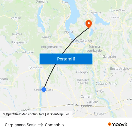 Carpignano Sesia to Comabbio map