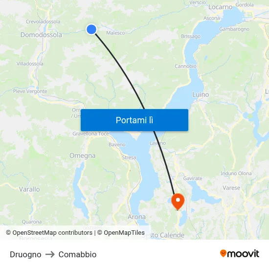 Druogno to Comabbio map