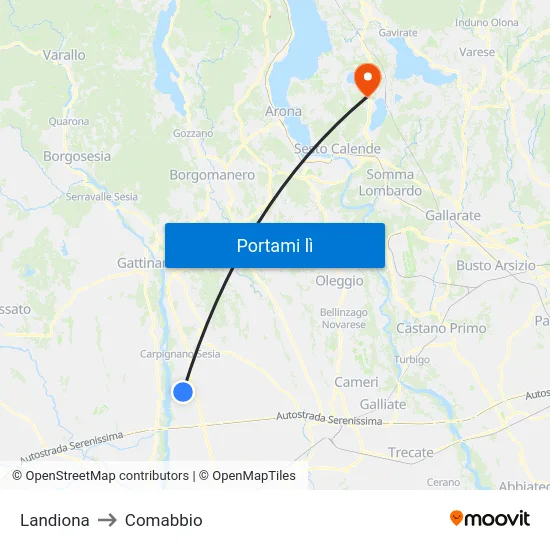 Landiona to Comabbio map