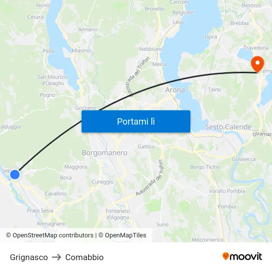 Grignasco to Comabbio map
