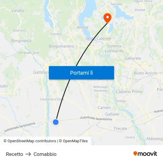 Recetto to Comabbio map