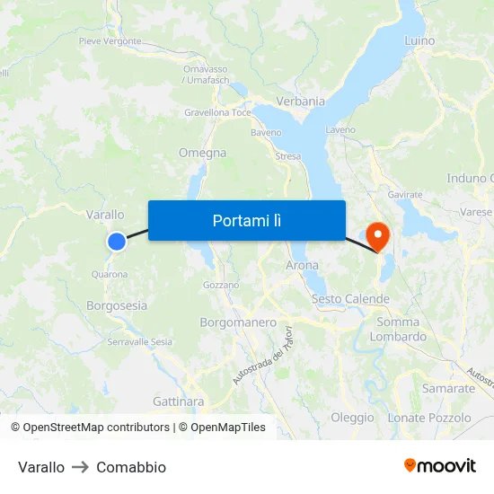 Varallo to Comabbio map