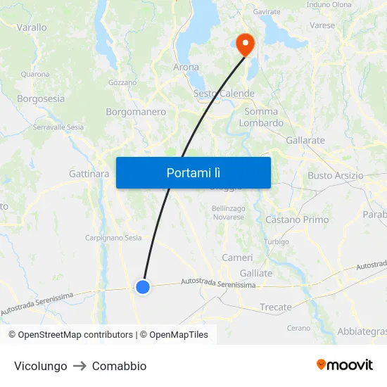 Vicolungo to Comabbio map