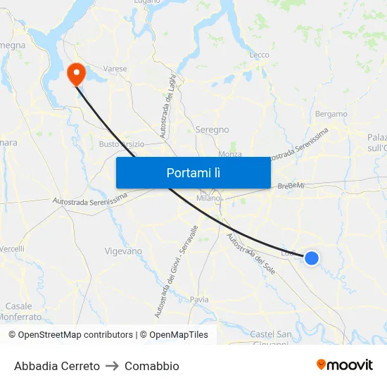 Abbadia Cerreto to Comabbio map
