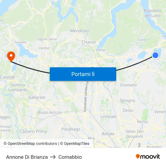 Annone Di Brianza to Comabbio map