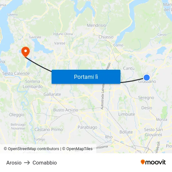 Arosio to Comabbio map