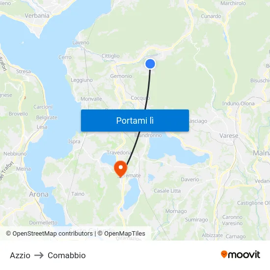 Azzio to Comabbio map