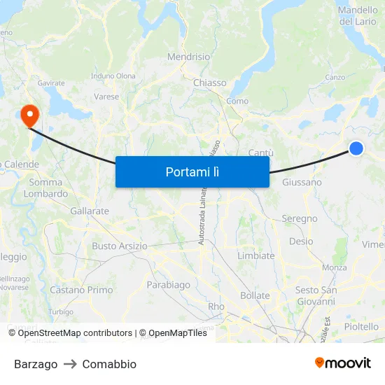 Barzago to Comabbio map