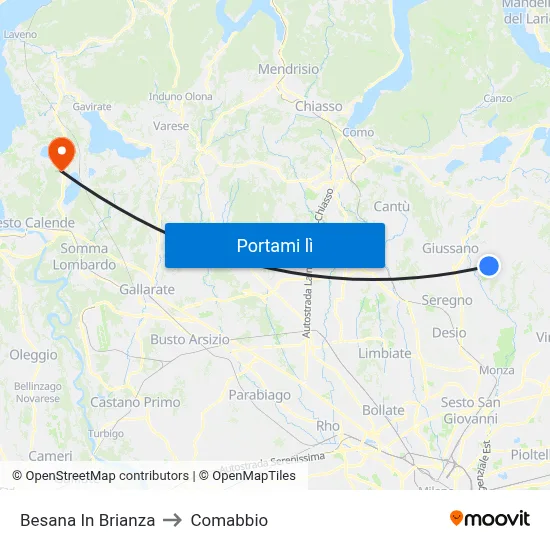 Besana In Brianza to Comabbio map