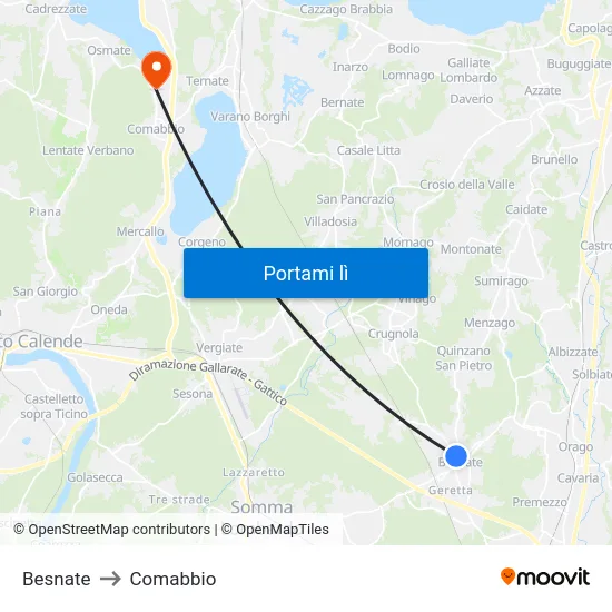 Besnate to Comabbio map