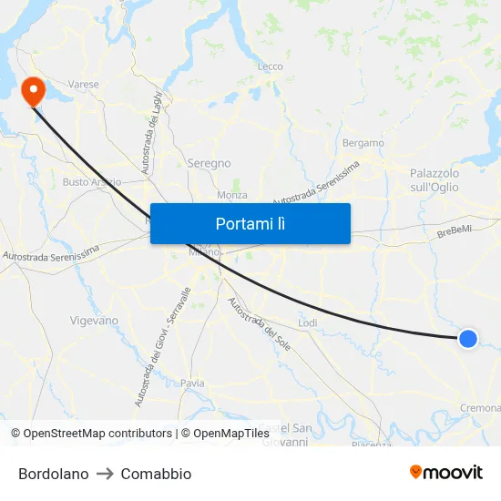 Bordolano to Comabbio map