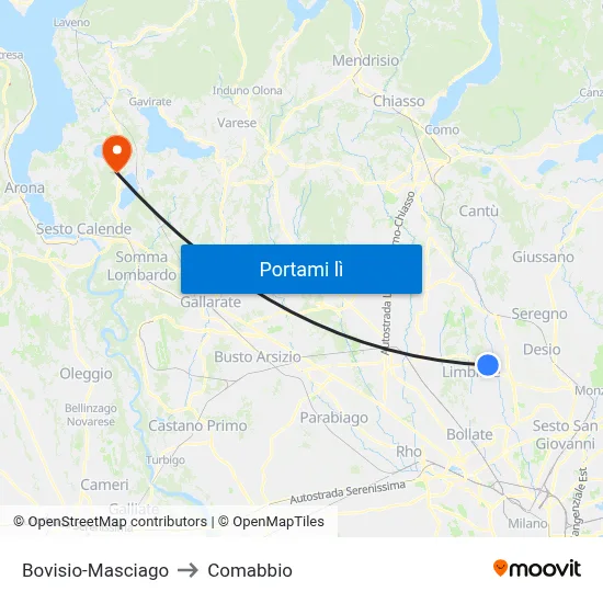 Bovisio-Masciago to Comabbio map