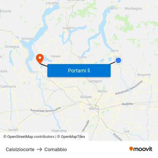 Calolziocorte to Comabbio map