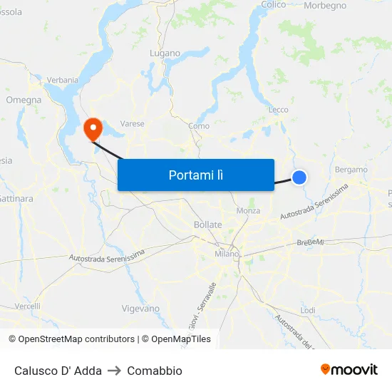 Calusco D' Adda to Comabbio map