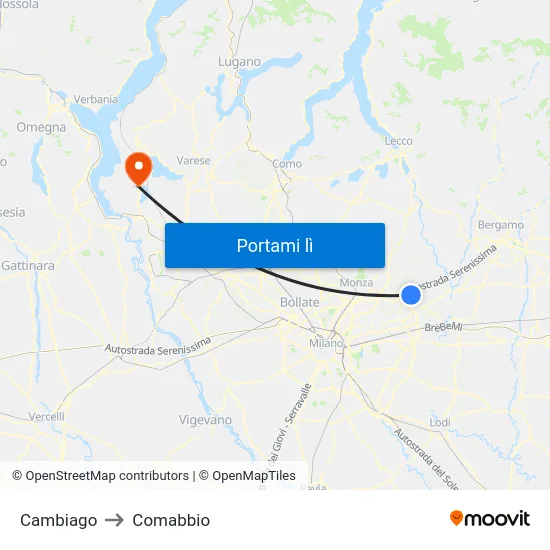 Cambiago to Comabbio map