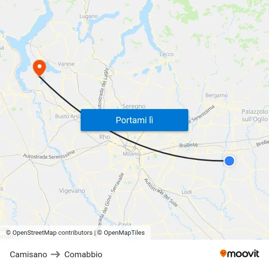 Camisano to Comabbio map